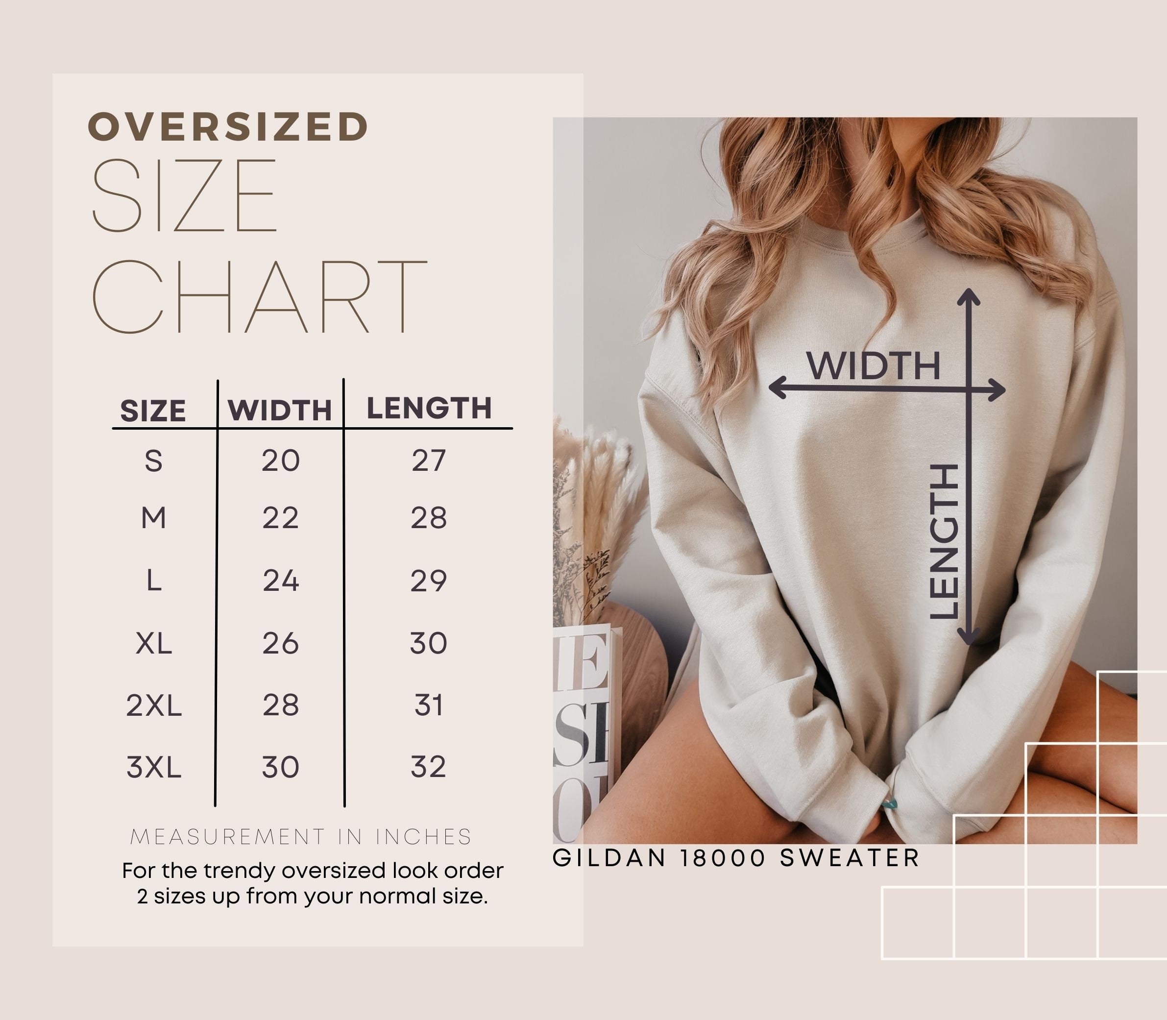 a women&#39;s size chart for a sweatshirt